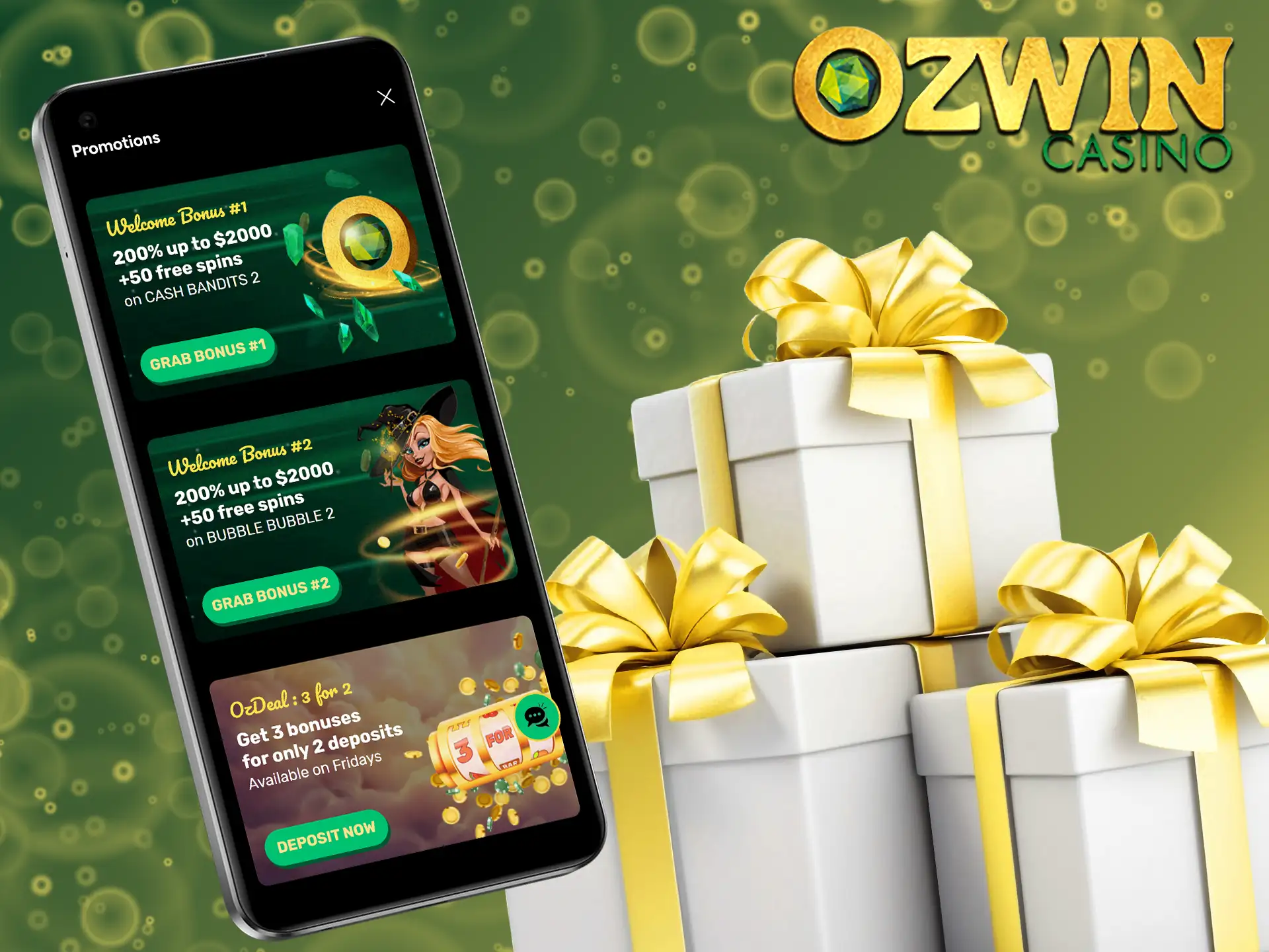 New players at Ozwin casino are greeted with a generous bonus!