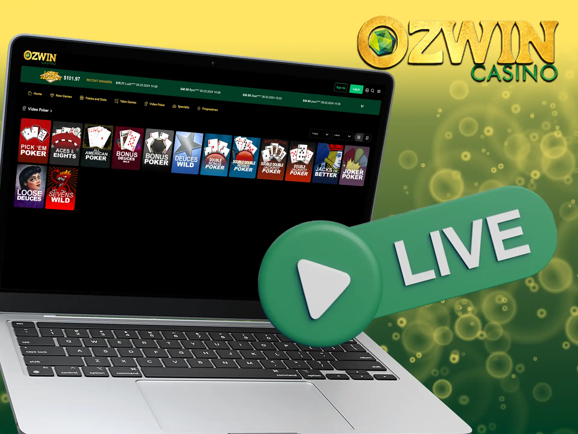 Ozwin offers a wide range of live dealer TV games!