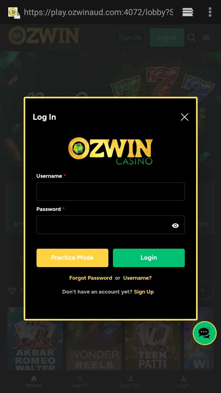 Log in to your Ozwin account and choose your game.