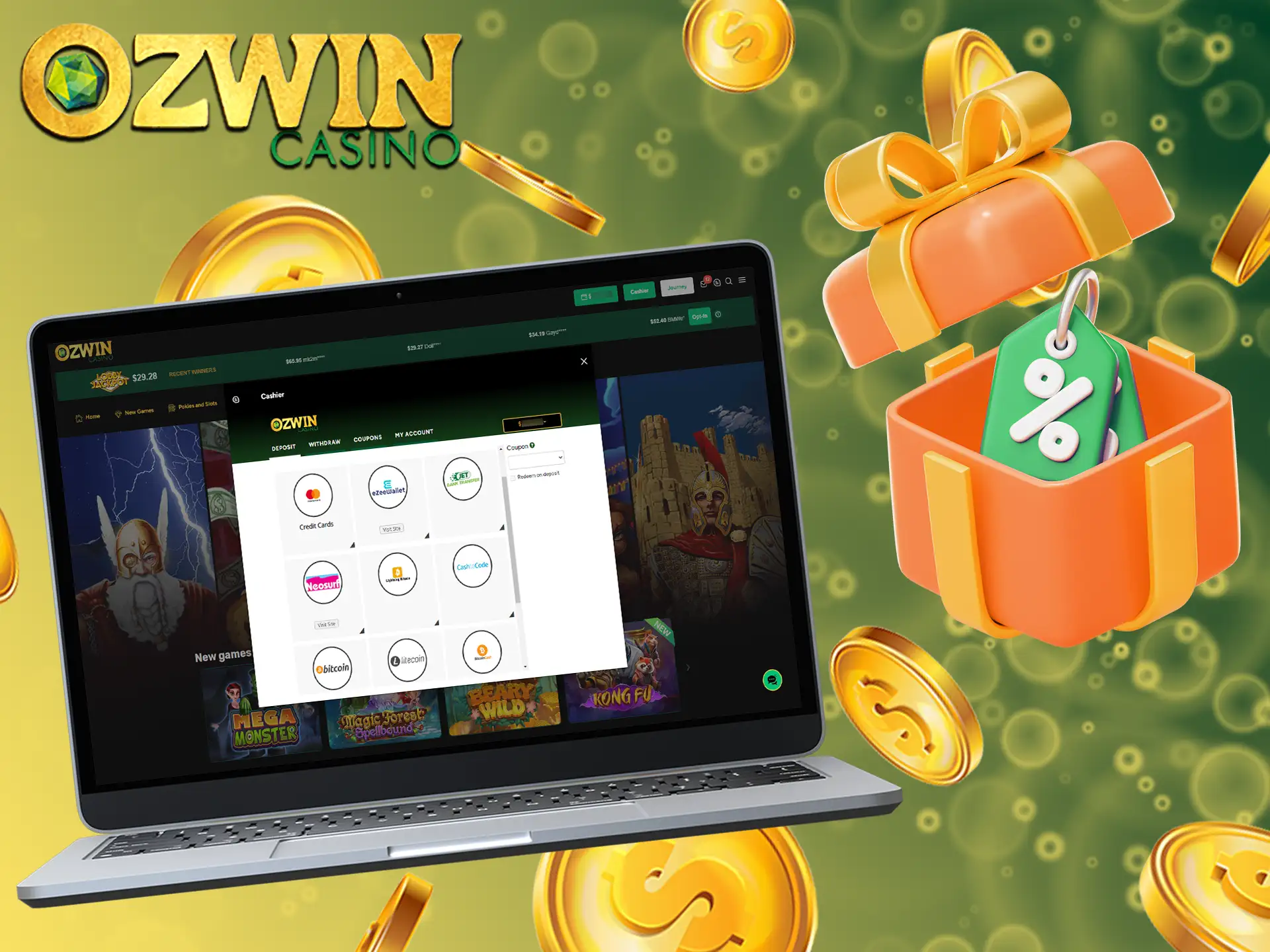 It only takes a few clicks to redeem your promo code at Ozwin.