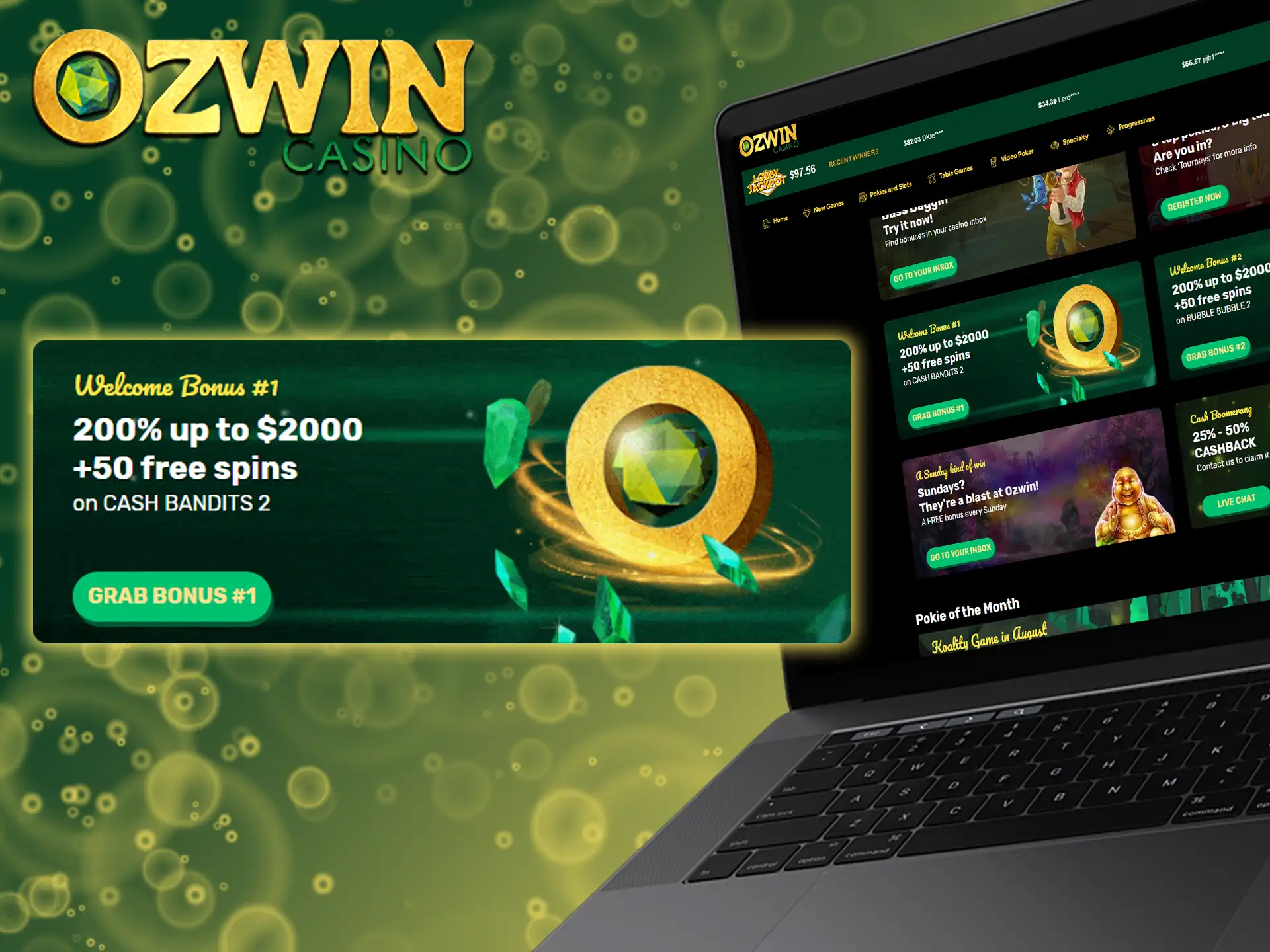 Enjoy a bonus on Cash Bandits 2 when you deposit Ozwin for the first time.