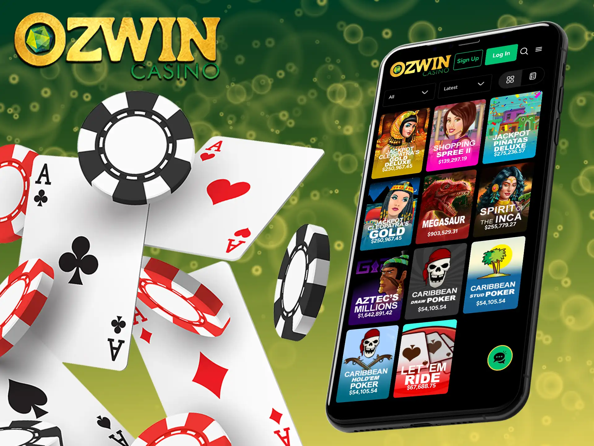 Play progressive games on the Ozwin website on your phone using browser.