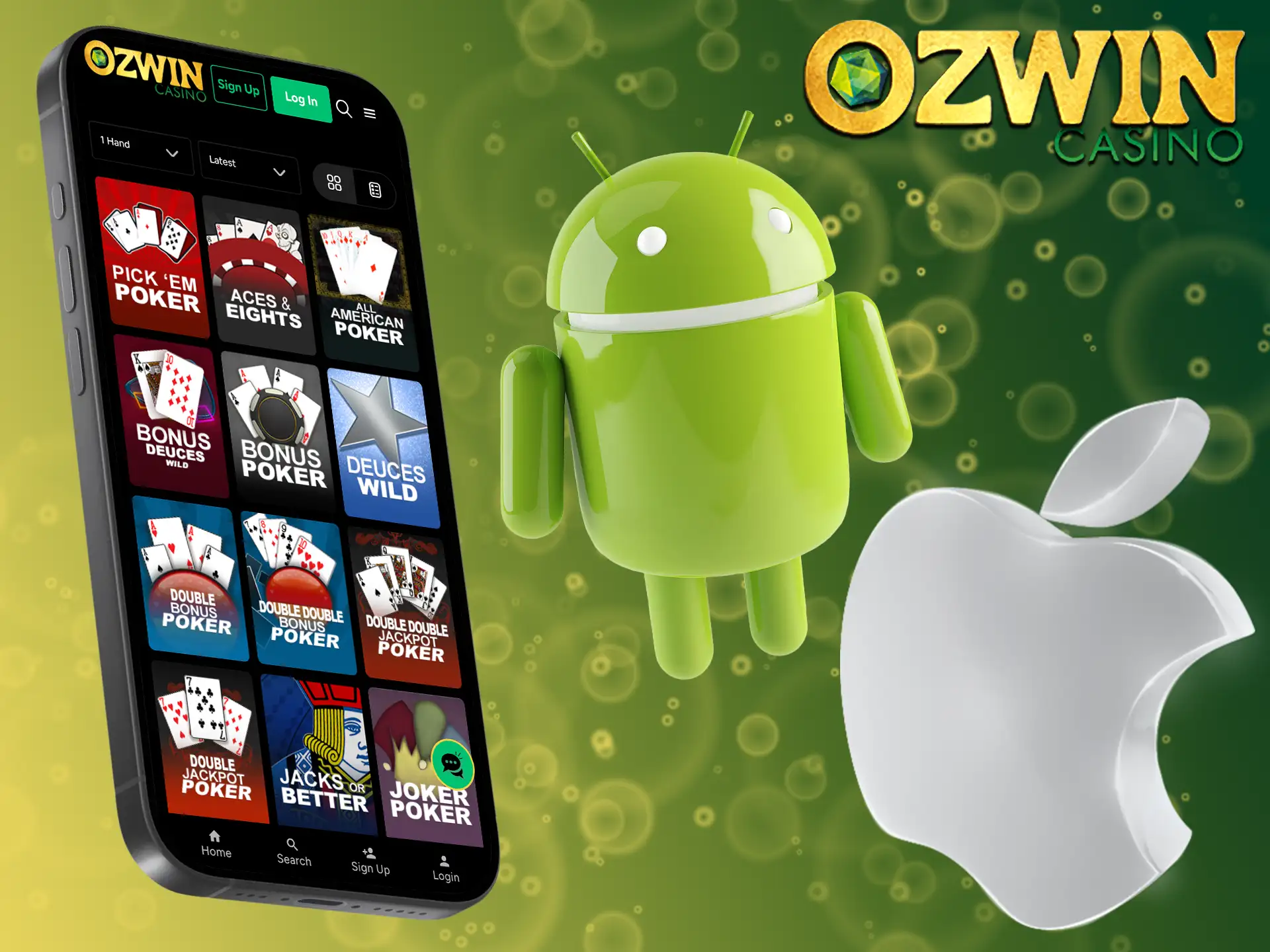 Play video poker right from your phone at Ozwin Casino.