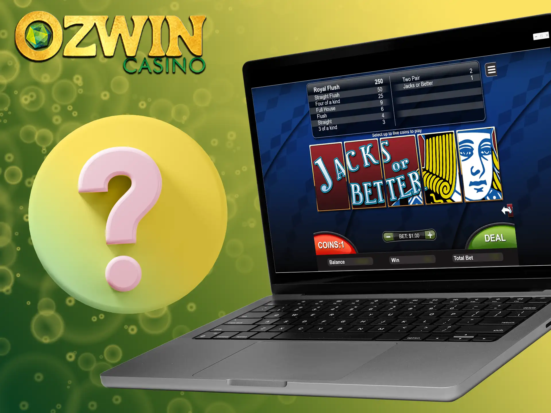 Play your cards and make strategic decisions in video poker at Ozwin Casino.